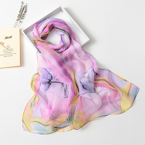 Spring and Summer Lightweight Dance Decorative Small Silk Scarf for Women, Chiffon Printed Narrow Scarf, Neck Wrap, Soft Gauze Printed Beach Scarf, Trendy