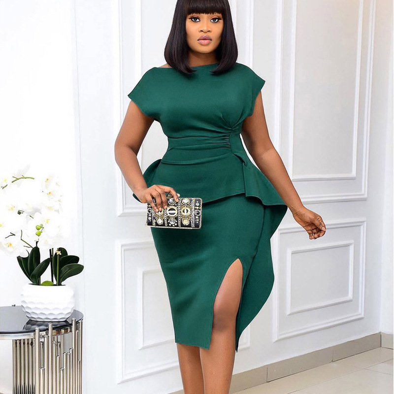 African Mother's Clothing Plus Size Cross-Border Express Summer Hot Sale Ruffled Tight Sexy Dress European and American Dress