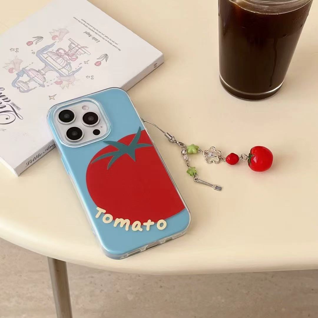 Tomate pequeño fresco de verano para Apple 16ProMax 2 en 1 iPhone 15 funda para teléfono móvil 14 hembra 16 colgante