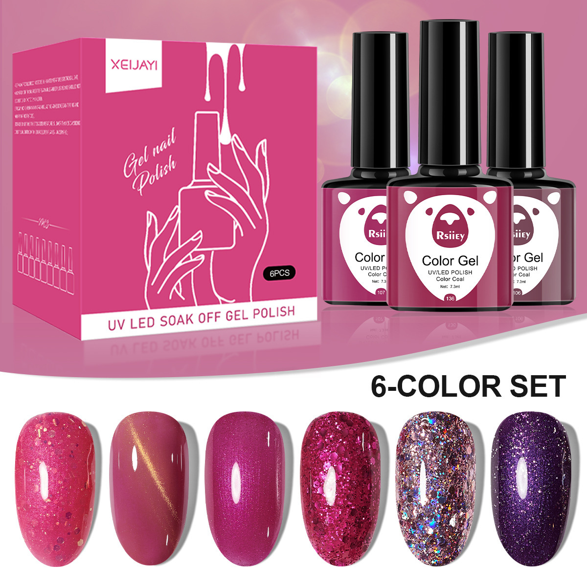 6 colores esmalte de uñas pegamento fototerapia embotellada color popular pintado brillante ojo de gato pegamento UV fototerapia pegamento esmalte de uñas traje de pegamento