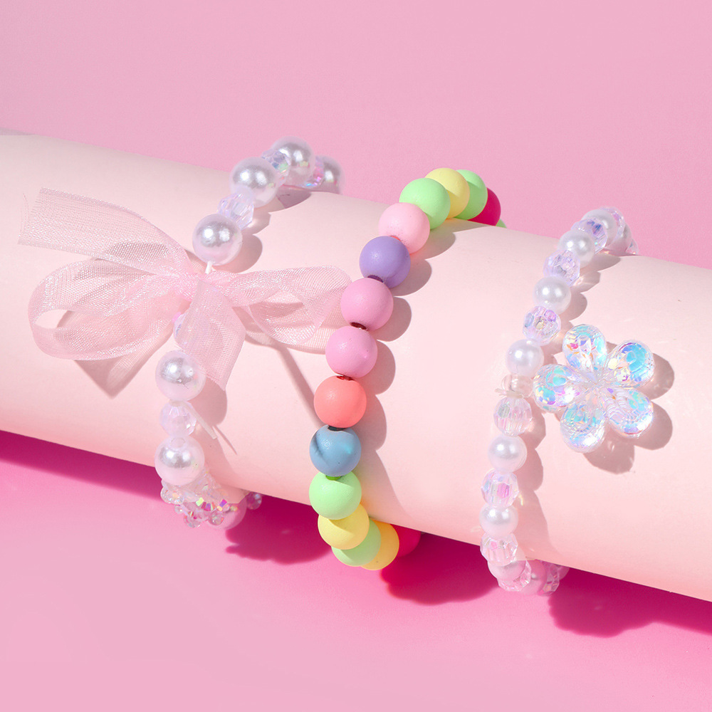 Flower Pendant decor Colorful Acrylic String Beads Bracelet Set