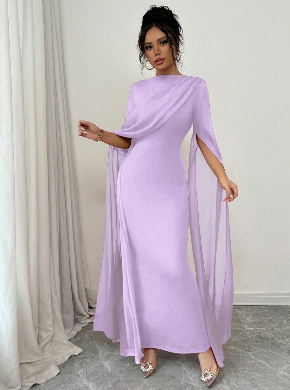 Europa y Estados Unidos comercio exterior chiffon vestidos de noche con mangas de Chal delgados vestidos de boda largos vestidos de novia europeos y estadounidenses