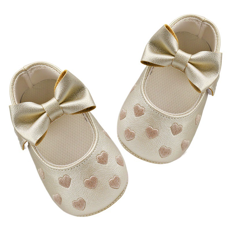 Весенне-осенний стиль, детская обувь с вышитым персиковым сердечком и бантом, обувь для детей 0-1 года, ручная обувь для мужчин и женщин, детская мягкая подошва