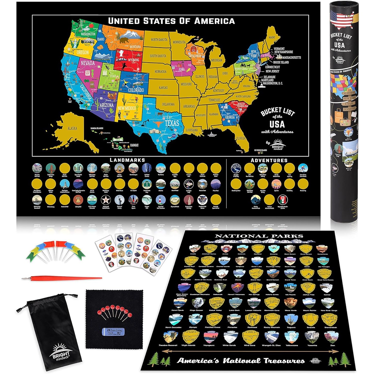 美国国家公园刮刮海报地图贴纸旅行纪念收藏套装