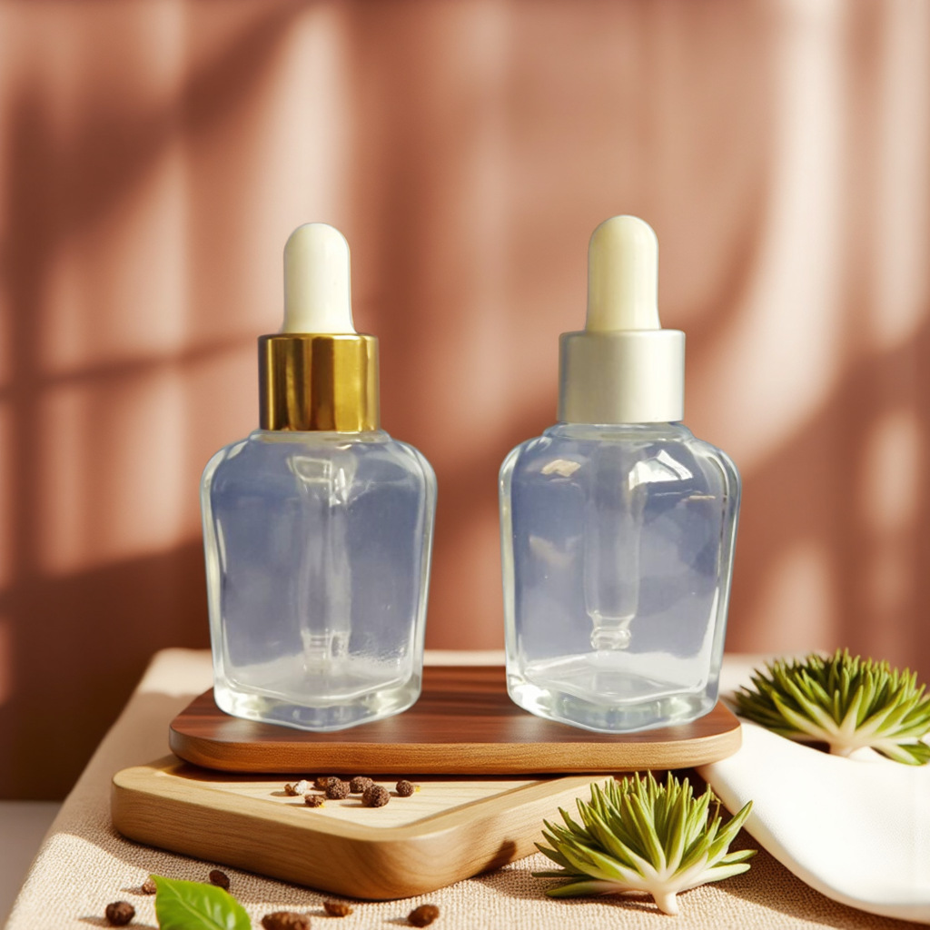 厂家现货供应20ml方型透明精油瓶配套滴管 化妆品玻璃瓶