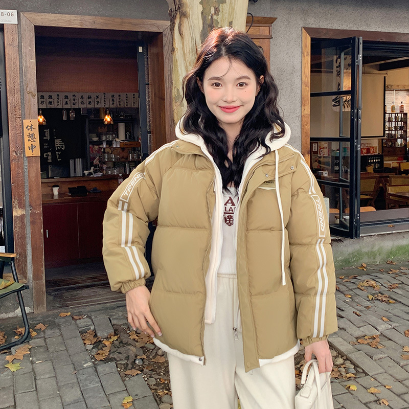 Europa y los Estados Unidos falsifican dos piezas de ropa de algodón con capuchón pareja para mujeres otoño y invierno nuevo comercio exterior moda calentamiento rayas chaqueta de algodón casual para mujeres image 7
