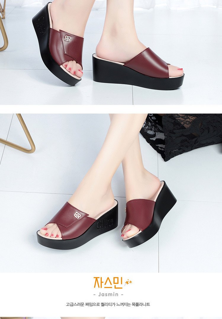 Dép sandal nữ da thật đế xuồng bệt mẫu mới — Đỏ rượu chi tiết 10