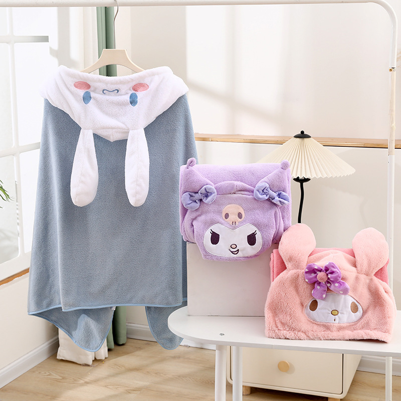 Wholesale Cartoon Children's Bath Towels, Soft and Absorbent Coral Fleece Office Nap Blankets, Cute Pet-Themed Children's Hooded Capes