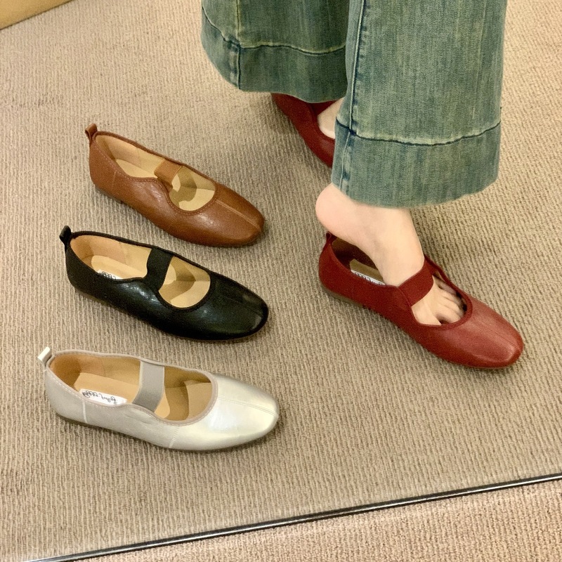 平底银色浅口芭蕾舞单鞋女春秋新款复古温柔仙女风一字带玛丽珍鞋|undefined