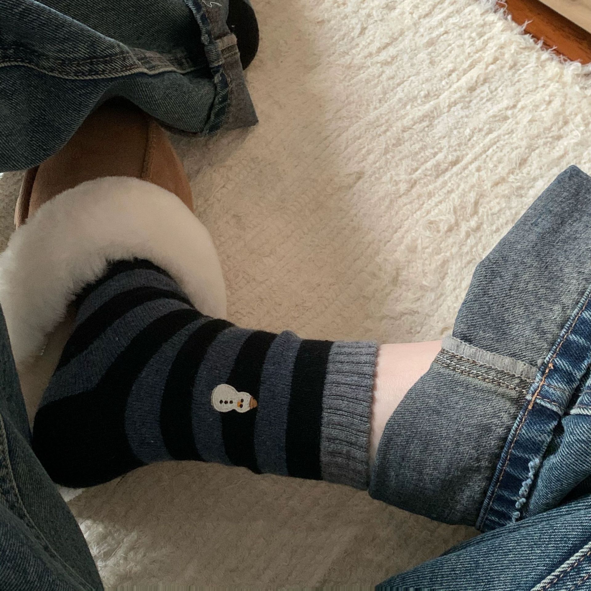 新年羊毛圣诞袜子女中筒袜秋冬季加厚保暖圣诞节礼物情侣长袜