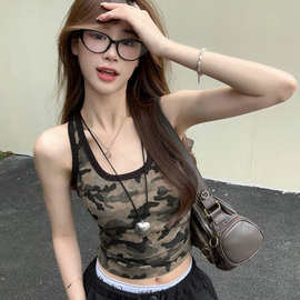 甜酷美式辣妹短款迷彩吊带背心女装夏季新款爆款修身显瘦外穿上衣