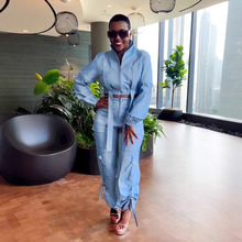 K3329  欧美 多口袋长袖抽褶工装两件套