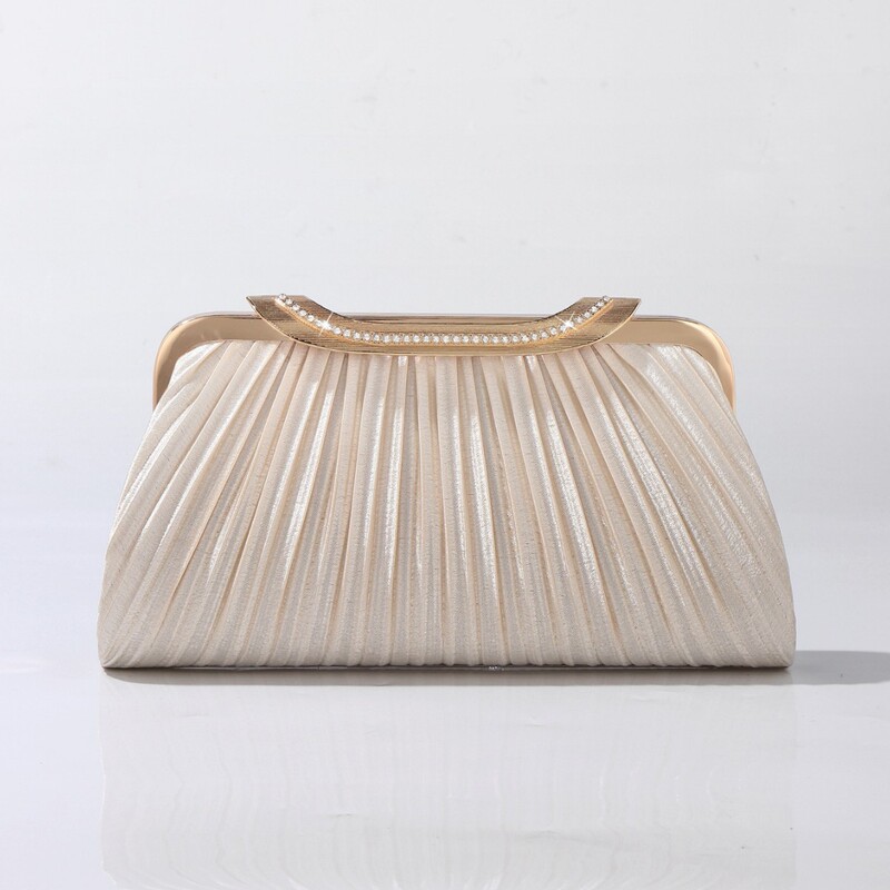Cross-Border New Evening Bag Pleated Banquet Evening Clutch Bag Women's Evening Wear Single Shoulder Diagonal Pleated Dress Women's Bag