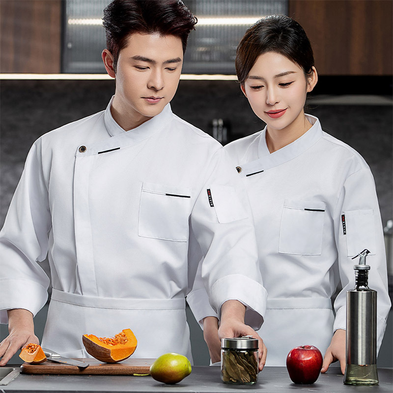 Ropa de trabajo de chef francés de manga larga para hombres, restaurante de hotel, cocina, transpirable y absorbente de sudor, ropa de chef de verano, manga corta para mujeres al por mayor