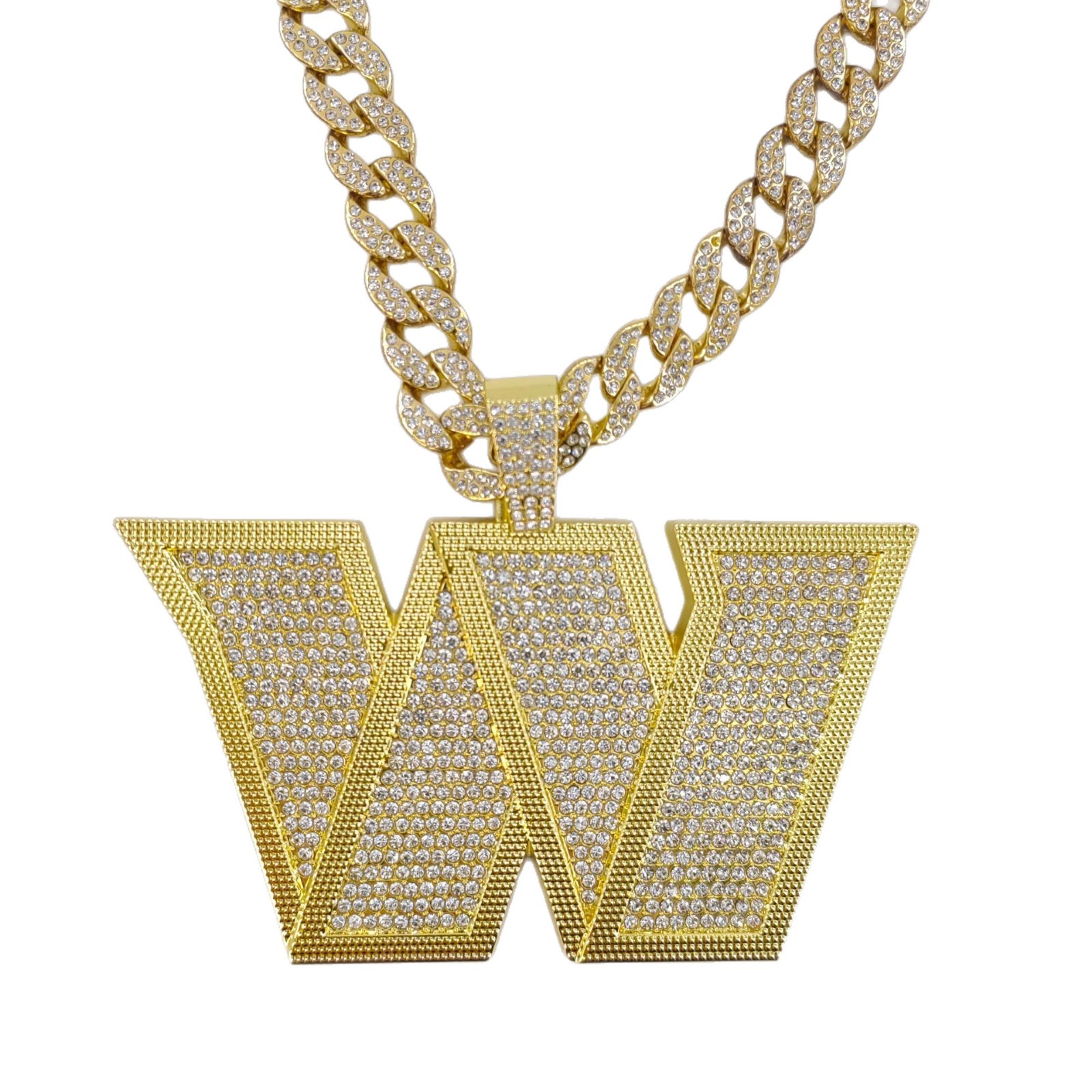 Collar con colgante de letra W con diamantes, estilo hip-hop europeo y americano, con cadena cubana incrustada de diamantes, joyería personalizada de moda para hombre, suministro transfronterizo.