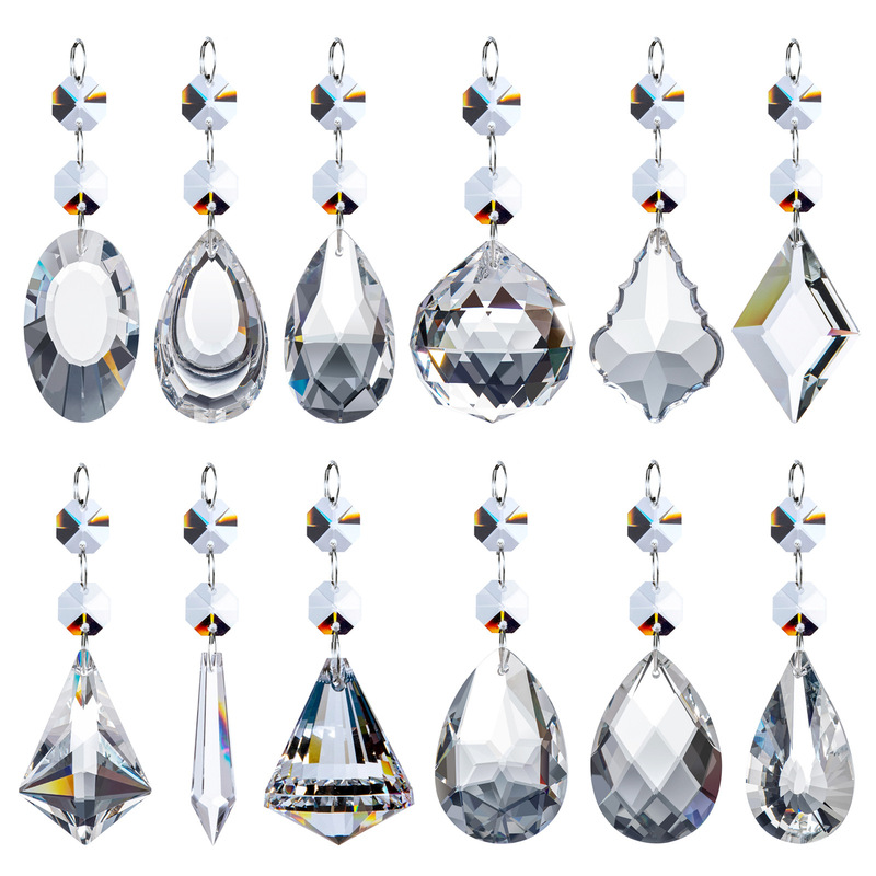 Cross-border Amazon Crystal Sunshine Catcher Two Octagonal Beads Pendant Light Gardening Christmas Tree Wedding Decoration Pendant Cross-border Amazon Crystal Sunshine Catcher Two Octagonal Beads Pendant Light Gardening Christmas Tree Wedding Decoration Pendant
