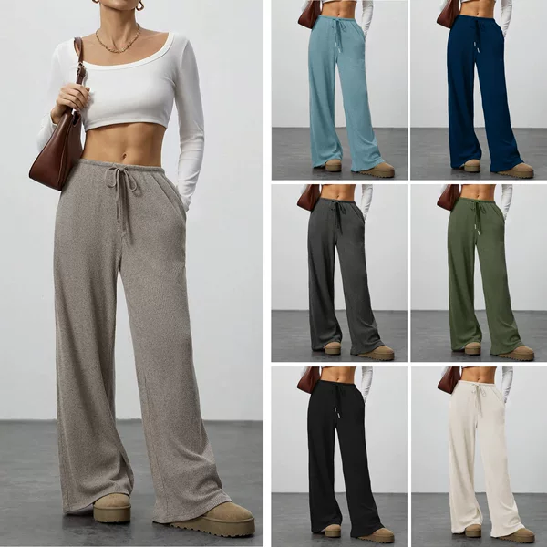 Amazon Cross-Border Foreign Trade New European and American Women's Solid Color Drape Waist Drawstring Wide-Leg Casual Pants Straight Pants Commuting
