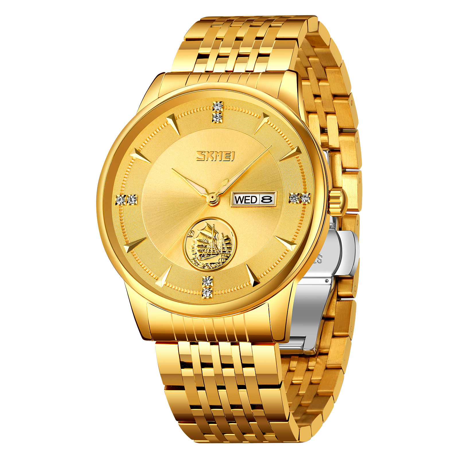 Momento Meimei oro hombre reloj de acero sólido reloj de negocios reloj de cuarzo impermeable comercio exterior transfronterizo al por mayor