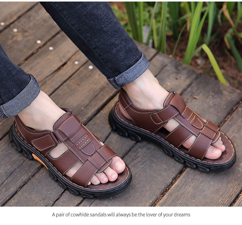 Dép sandal nam da bò quai ngang đế dày chống trượt, gót 1 cm — Màu nâu 2512, Màu đen 2512 chi tiết 17