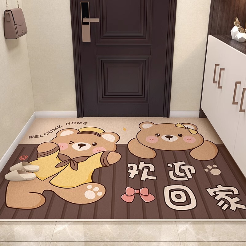 玄関ドアフロアマット、洗濯不要、お手入れ簡単、レザーフロアマット、漫画風ホームドアフットマット、防水・耐油フロアマット|undefined