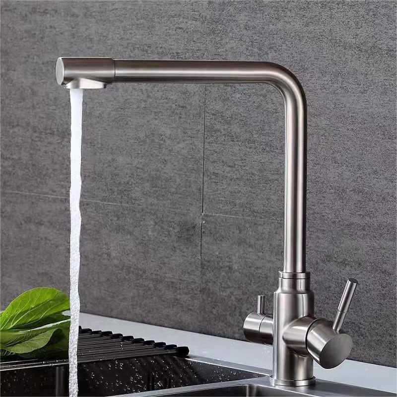 304 stainless steel kitchen faucet household sink dish basin double-out three-in-one hot and cold direct drinking water faucet