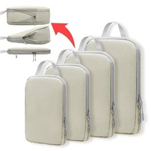 亚马逊爆款旅行压缩收纳包四件套菱形格面料防水行李箱衣服收纳袋