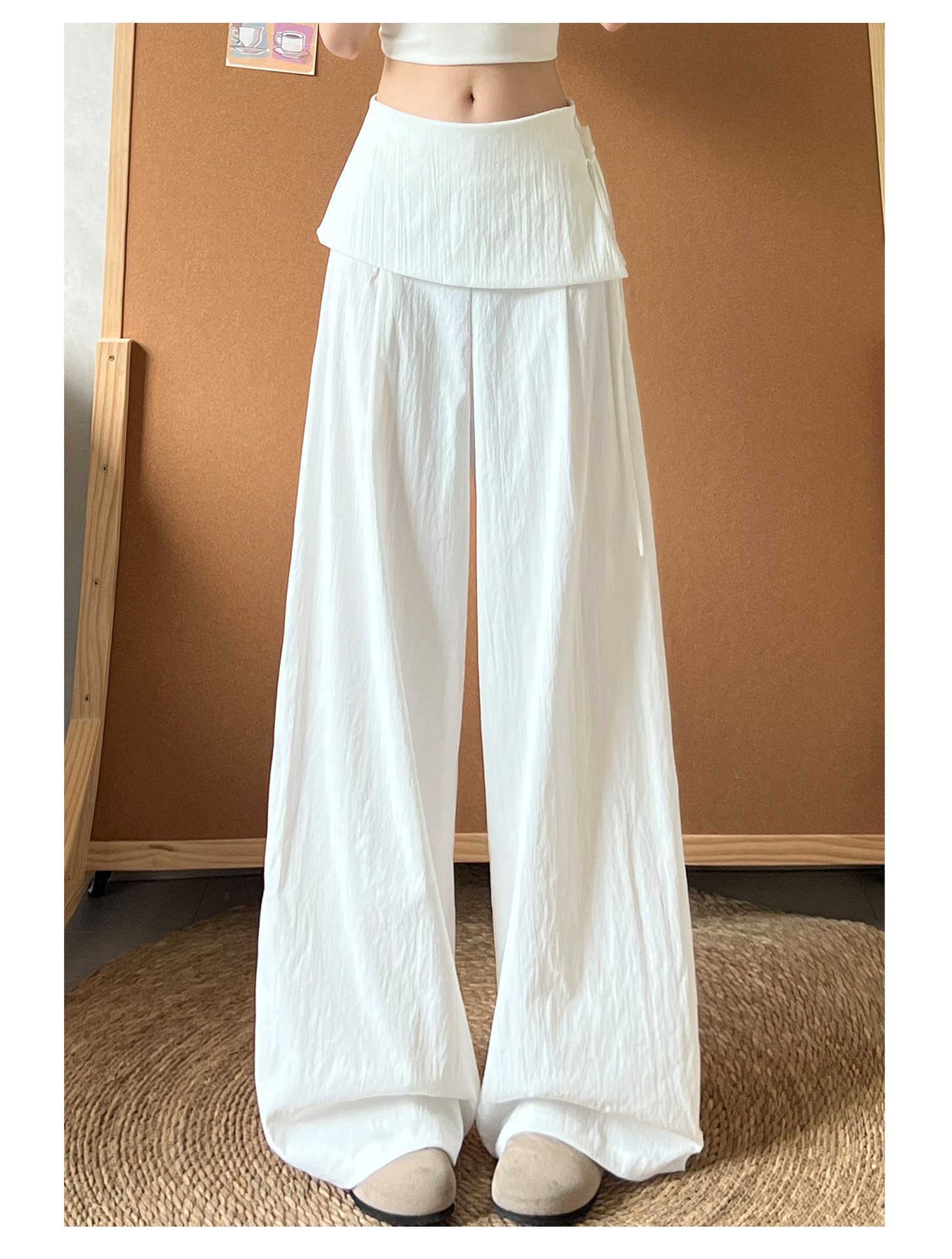 Quần culottes nữ ống rộng cạp cao phối khóa kéo bên hông chất liệu linen — Màu xám đậm (Extended) chi tiết 6