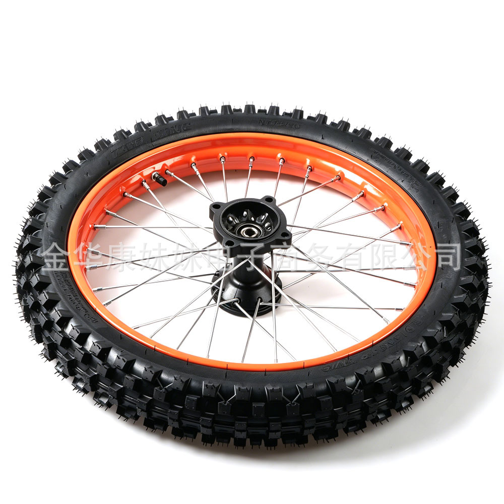 Off-Road Motorcycle Orange Front Wheel 70/100-17 Wheel Hub with Outer Tire, Inner Tube, Bearing, Electric Off-Road Motorcycle