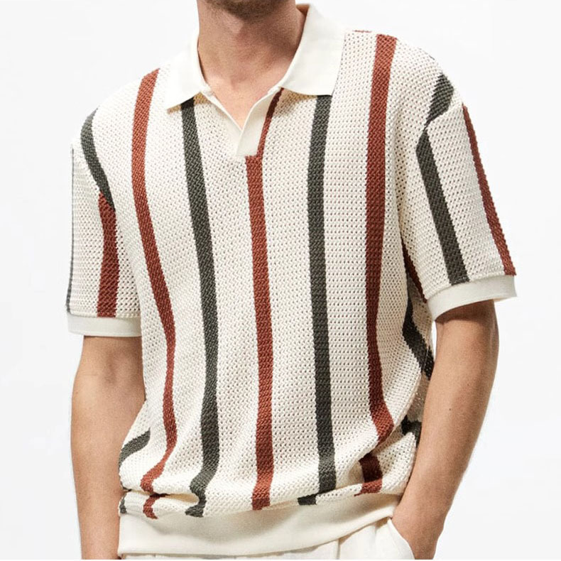 Europa y los Estados Unidos Amazon camiseta de manga corta hombre hueco rayas contraste de color delgado camiseta comercial comercio exterior al por mayor transfronterizo