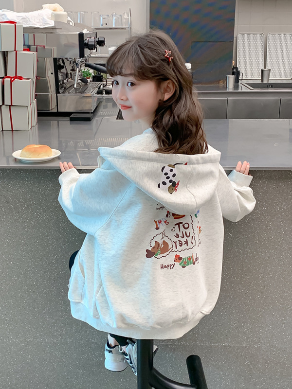 女童秋装韩版卡通拉链外套2025新款中大童韩版连帽长袖开衫卫衣潮|undefined