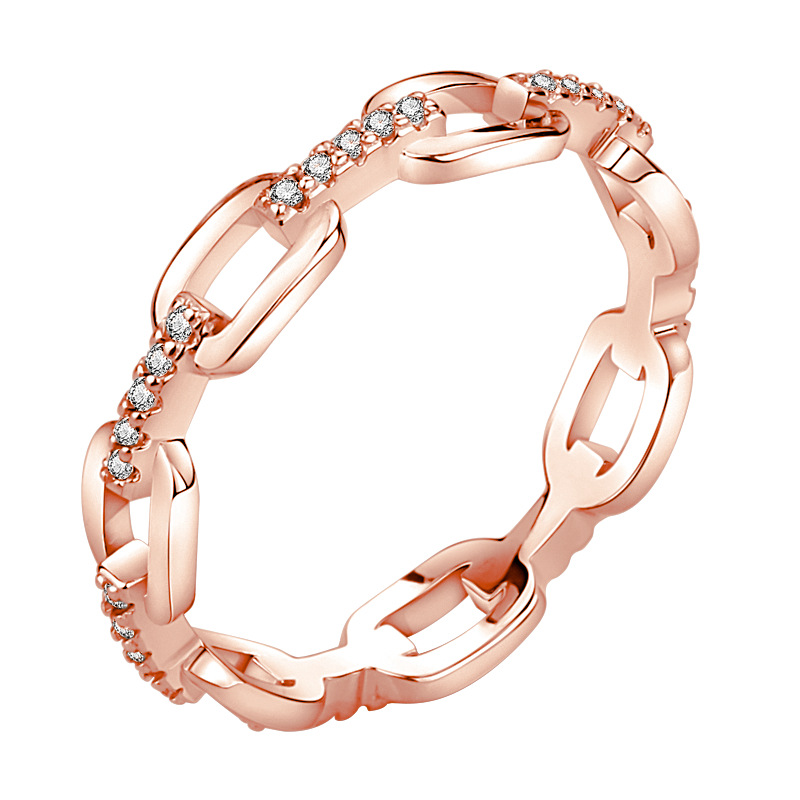 JZ473 Rose Gold simple Interval Chain Ring zircon Female models chain