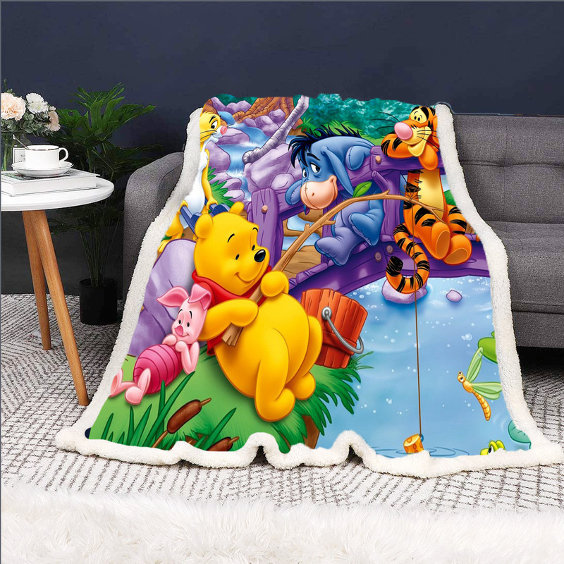 Cross-Border Winnie the Pooh Printed Sherpa Double Blanket Sherpa Blanket Boy Cartoon Animal Bedding
