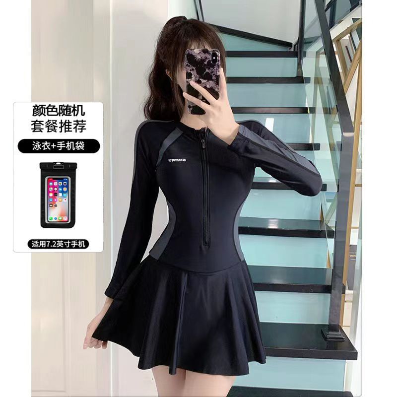 Nuevo vestido de mujer unido pequeño traje de baño de mujer fresco conservador de manga larga para estudiantes de baño de aguas termales comercio exterior