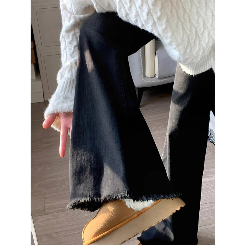 Plus Size Black Raw Edge Bootcut Jeans for Women Spring & Fall New Fat mm Large Size Elastic Slimming Look Loose Flared Pants Plus Size Black Raw Edge Bootcut Jeans for Women Spring & Fall New Fat mm Large Size Elastic Slimming Look Loose Flared Pants