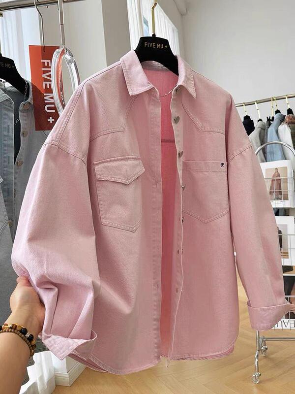 Stylish Korean-Style Colorful Vintage Denim Shirt for Women, 2026 Spring and Autumn, Super Stylish, Slimming, Relaxed Casual Top