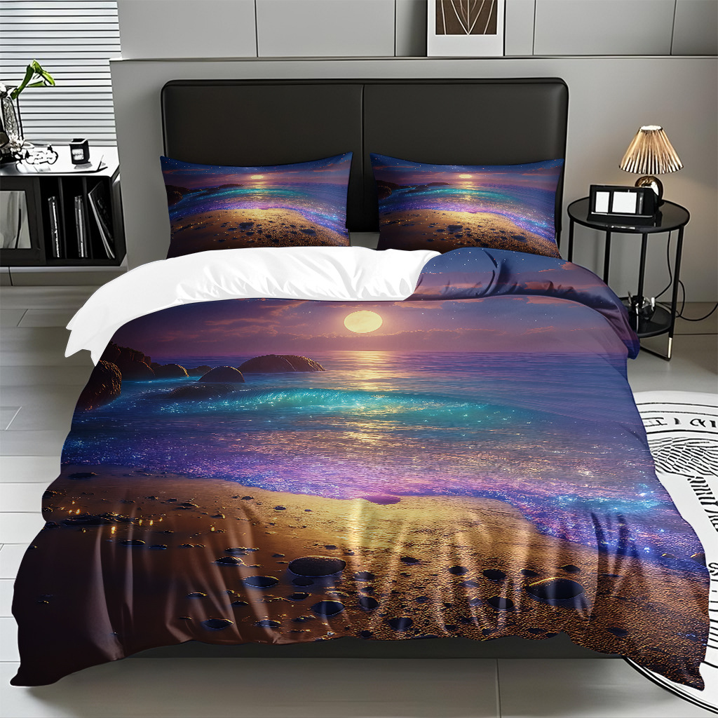 TEMU / JIT transfronterizo textil doméstico mar hermoso paisaje impresión colcha colcha de almohada fuente fábrica para la imagen se puede fijar