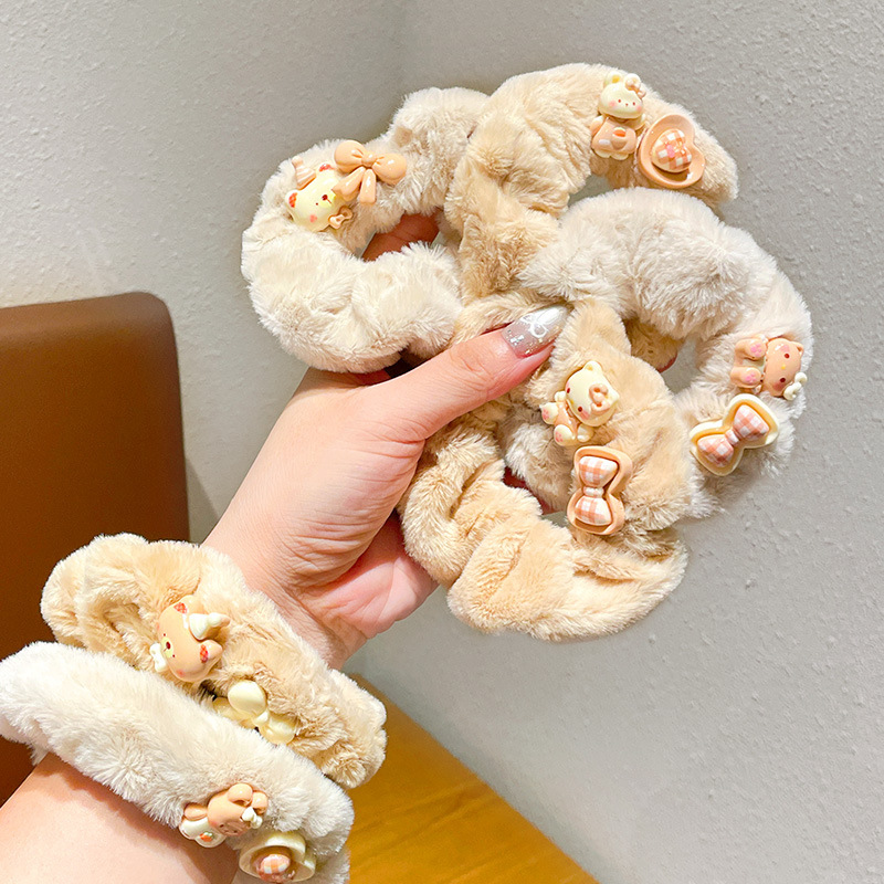 秋冬咖色毛绒大肠发圈儿童橡皮筋扎头发高马尾不伤发甜美头绳发饰|undefined