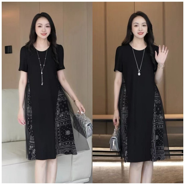 Fashionable Mom-Style Mid-Length Dress, New Summer Model for Middle-Aged Moms, Casual Slimming Dress, Plus Size Women's Dress Fashionable Mom-Style Mid-Length Dress, New Summer Model for Middle-Aged Moms, Casual Slimming Dress, Plus Size Women's Dress