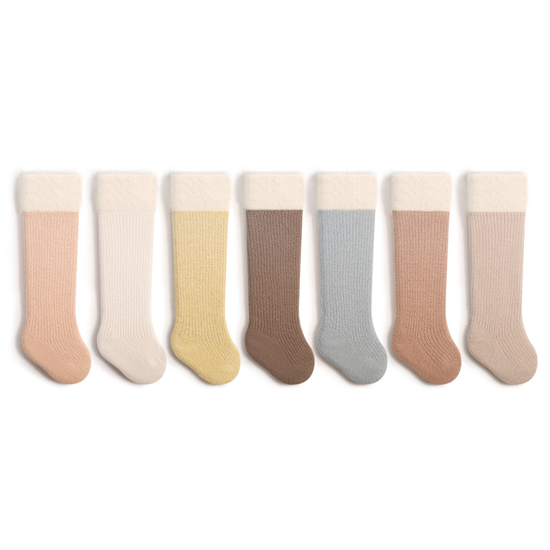 Calcetines recién nacidos sobre la rodilla en invierno, calcetines cálidas para bebés, calcetines de coral para niños y niñas, calcetines para bebés