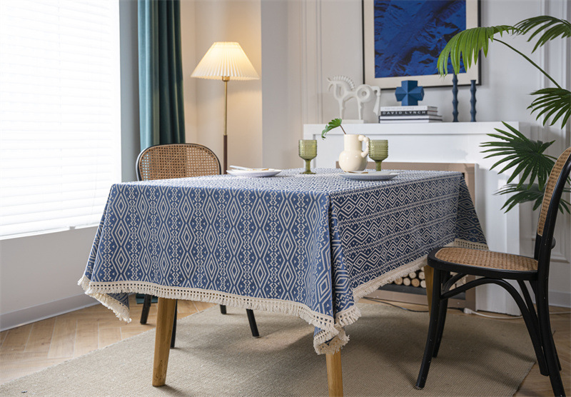 Nappe géométrique américaine INS, motif losanges ethnique, jacquard 100 % polyester avec pompons, rectangulaire_voghion.com
