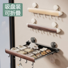 吸盘折叠晾衣架中古风阳台飘窗室内隐形壁挂式伸缩晾衣杆晾晒挂架