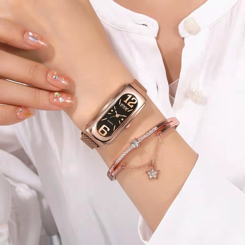 Attrite Milan with Rectangular Digital Face Women's Magnet with Lazy Watch Women's Casual Bracelet Set Watch