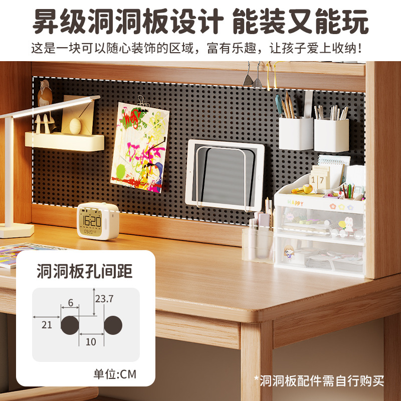 Escritorio de madera sólida, escritorio de estudio, escritorio de estudio para estudiantes domésticos, dormitorio simple con agujeros, escritorio de computadora