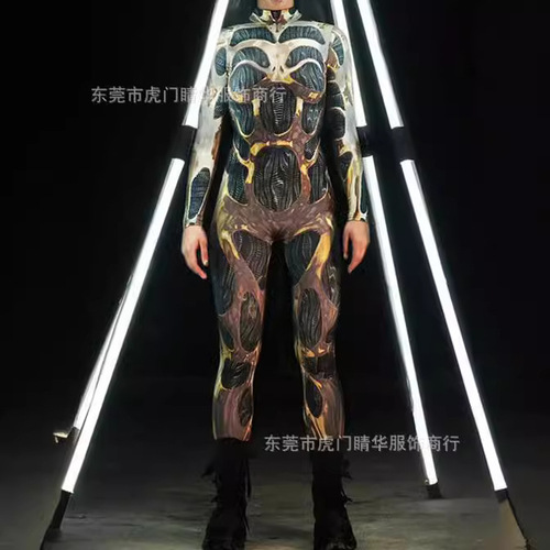  Halloween 3D Digital Printing Cosplay Women's Tight Long-Sleeve Bodysuit