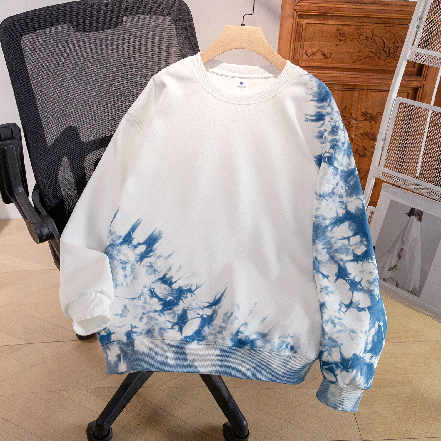 Handmade Tie-Dye Round Neck Sweatshirt Spring & Fall Tops for Boys and Girls Long-Sleeved Korean Style Lazy Style Loose Pullover Family Wear