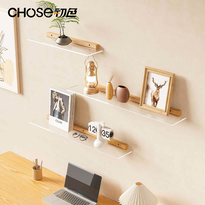 Estante de pared acrílico de madera maciza simple moderno, dormitorio, sala de estar, porche, partición de acabado, estante de almacenamiento de cosméticos
