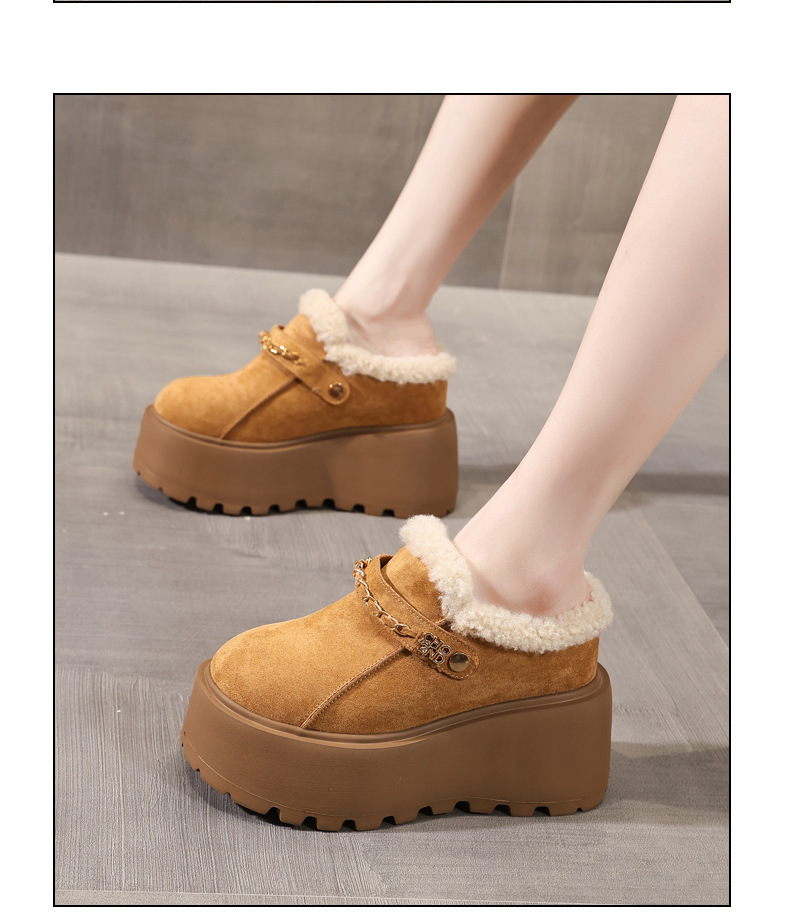 Dép lông giữ ấm mũi kín đế dày tăng chiều cao trong, phong cách Birkenstock thu đông — màu đen chi tiết 16