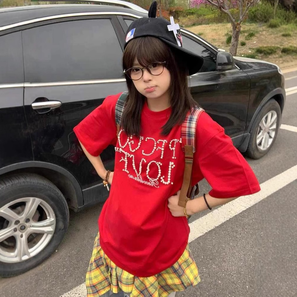 Camiseta retro manga corta rojo