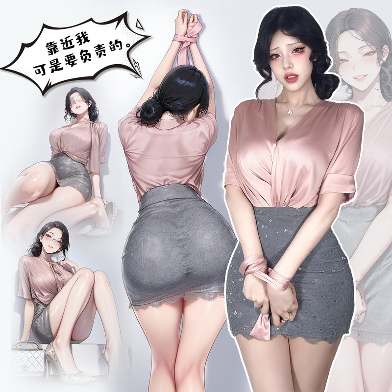 Feimu & Miji Deep V-Neck Revealing Seductive Secretary Uniform Set with Sexy Bodycon Skirt Zy224