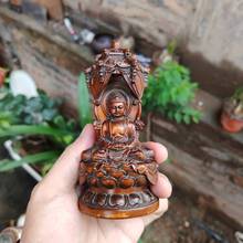 旧藏黄杨木雕三圣塔佛像摆件阿弥陀佛大势至菩萨净瓶观音工艺品